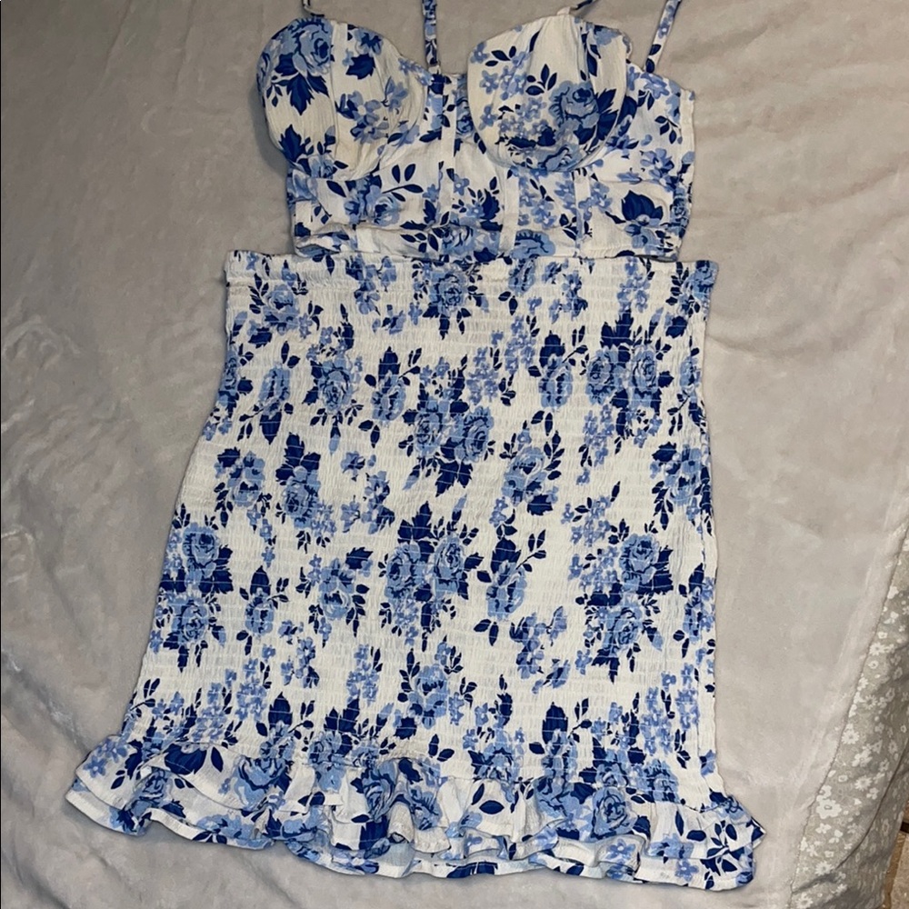 Floral Blue and White Dress